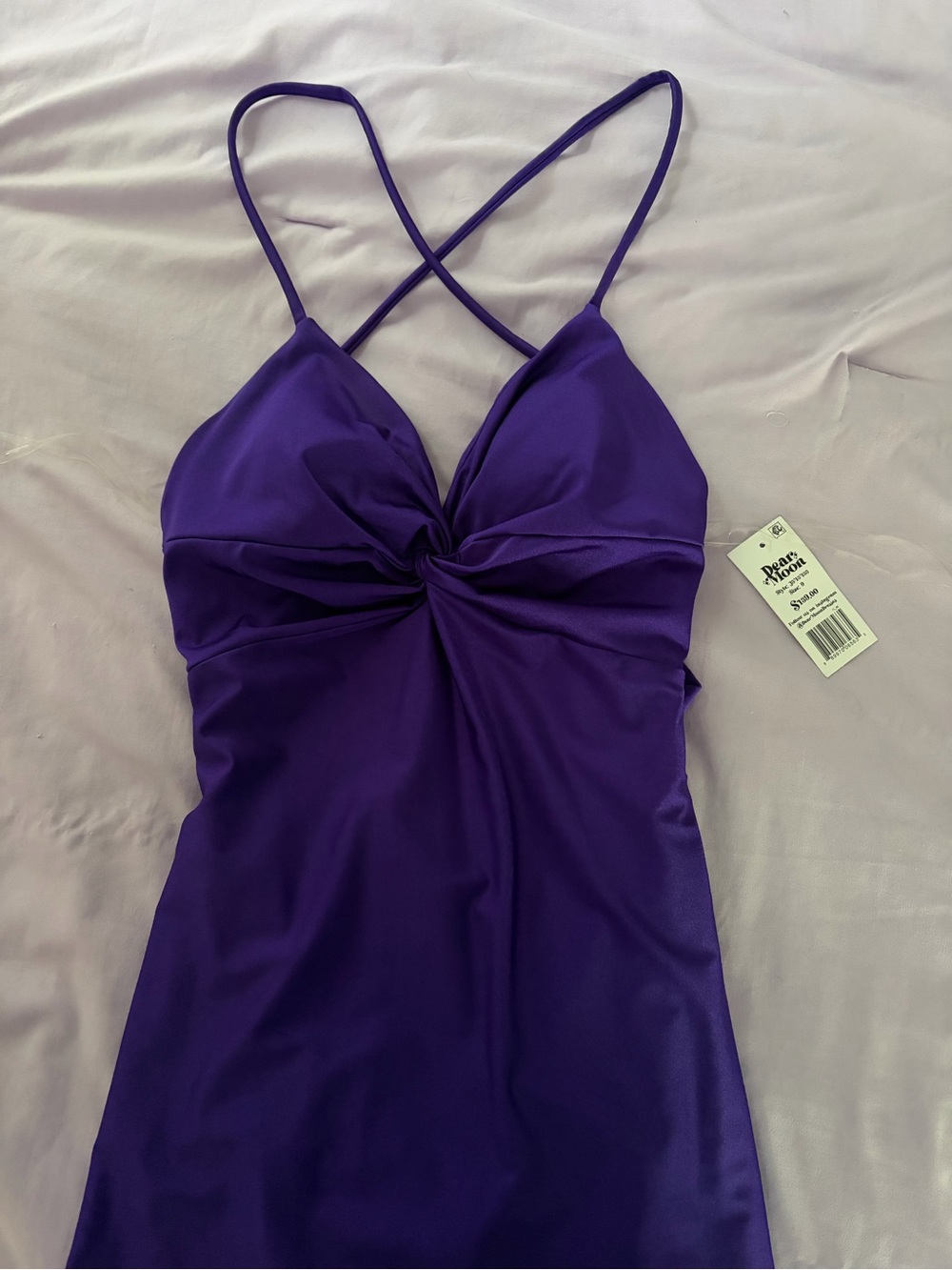 Purple Twist-Front Prom Dress with Spaghetti Straps